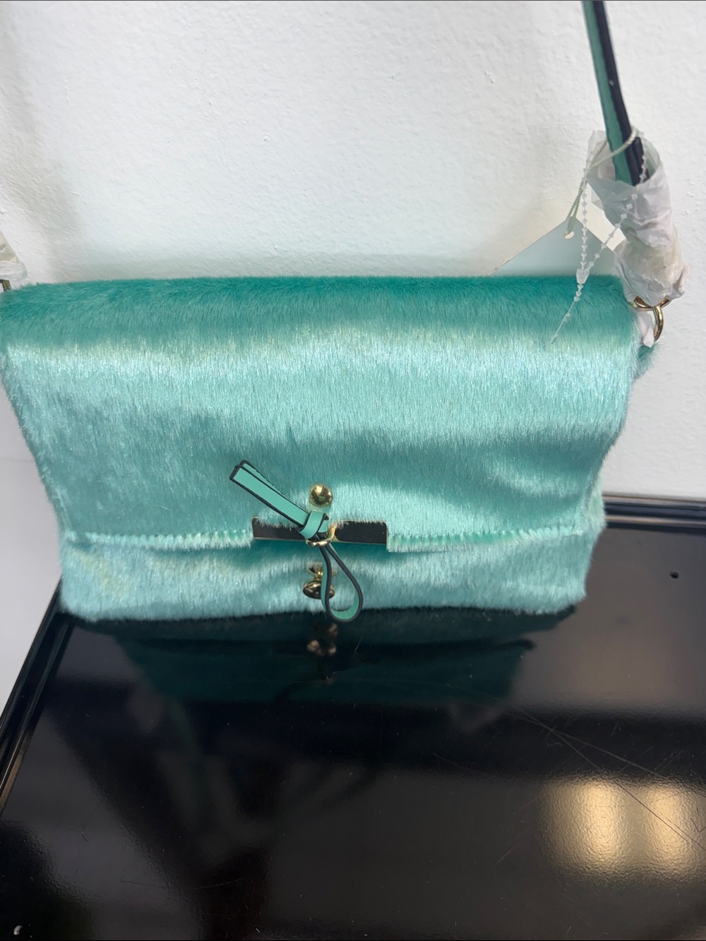 Women’s Mint Green Faux Fur Crossbody Bag